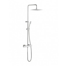 Atoll square multifunction thermostatic shower valve with riser, fixed head and square pencil shower kit by Crosswater Bathrooms