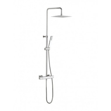 Atoll square multifunction thermostatic shower valve with riser, fixed head and square pencil shower kit by Crosswater Bathrooms