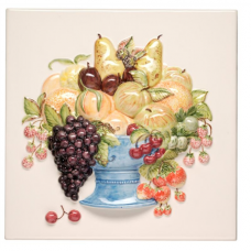 Fruit Bowl Plaque Relief Moulded Hand Painted on Clematis decorative Wall KHP5819BN gloss tile 300x300 mm La Belle Original Style