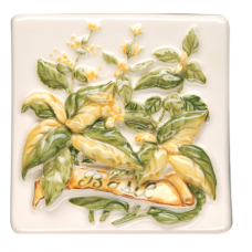 Basil Relief Moulded Hand Painted on Clematis decorative Wall KHP5760B gloss tile 100x100 mm La Belle Original Style