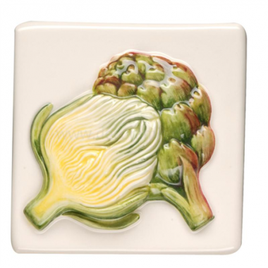 Artichoke Relief Moulded Hand Painted On Clematis decorative Wall KHP5700B gloss tile 100x100 mm La Belle Original Style
