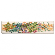 Bouquet Garni Border Relief Moulded Hand Painted on Clematis decorative Wall KHP5777B gloss tile 200x50 mm La Belle Original Style