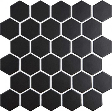 Black Large Honeycomb Floor Mosaic Satin Glazed Porcelain - CS-HNYBLKLG-XL - 320x275 Original Style