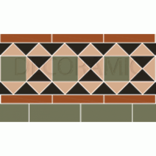 Stevenson green, buff, black, red victorian tile border