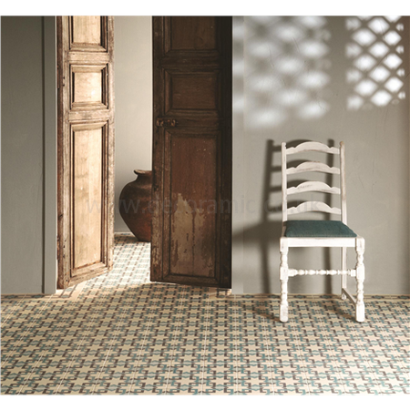 Ottoman Light Jade, Dark Jade and Dark Grey on White tile 8093V 151x151x9 mm Odyssey Original Style