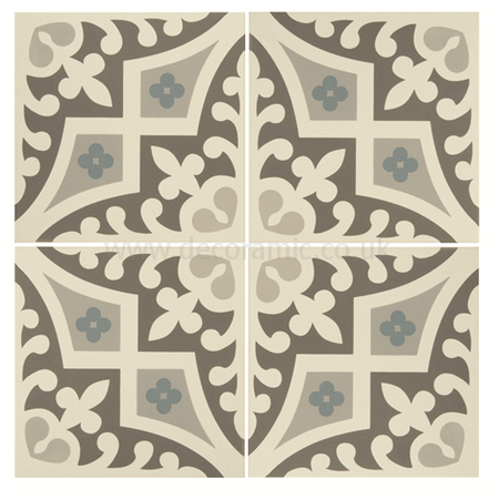 Romanesque Light Blue, Light Grey and Dark Grey on Dover White tile 8021V 151x151x9 mm Odyssey Original Style