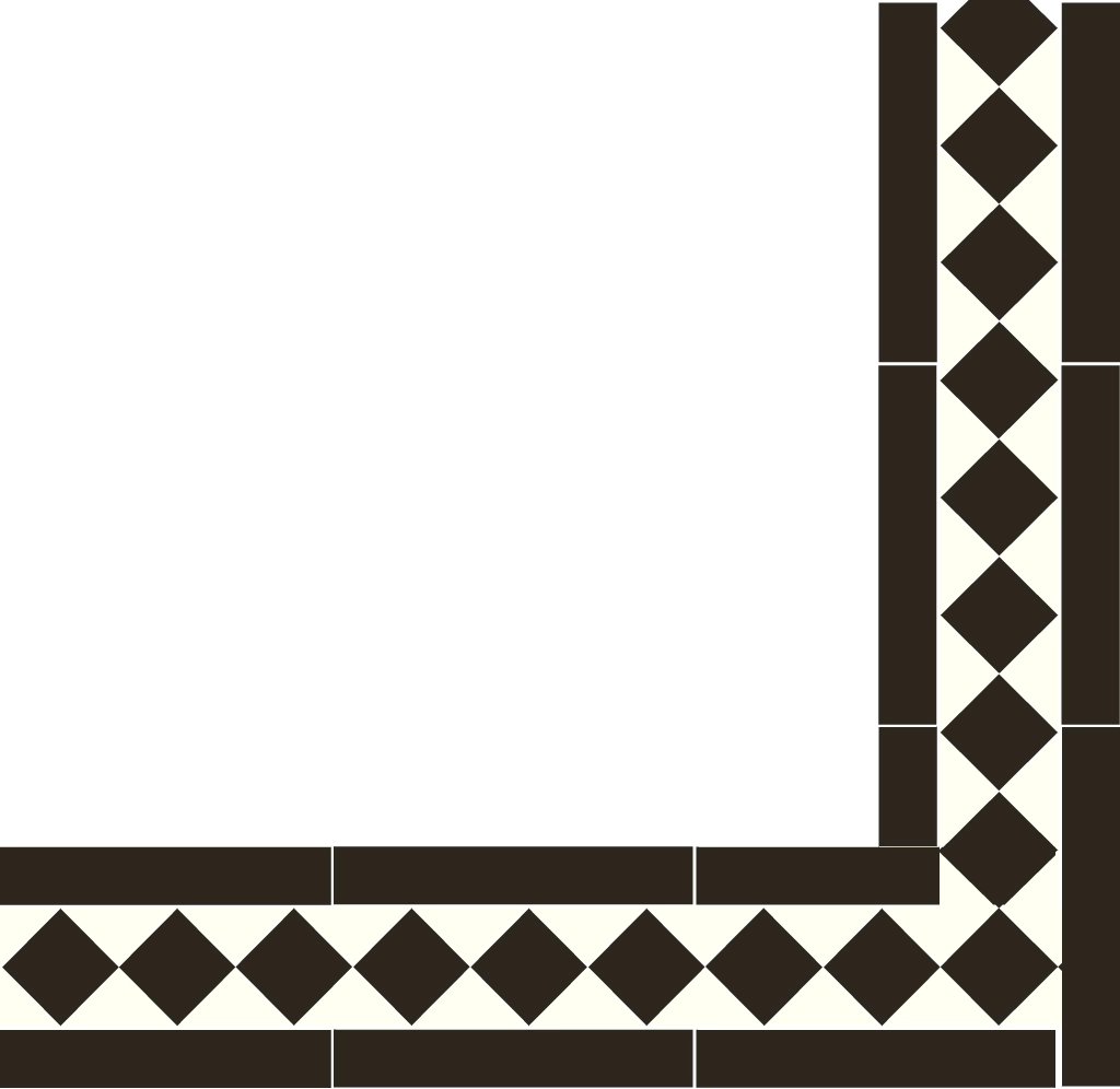 Close-up of Austen border corner detail in Black & Dover White