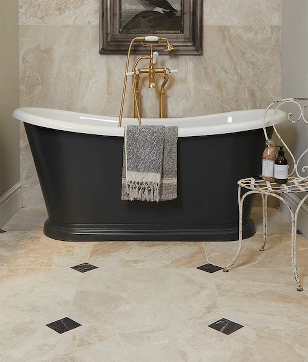 Selection of marble floor tiles in a kitchen setting