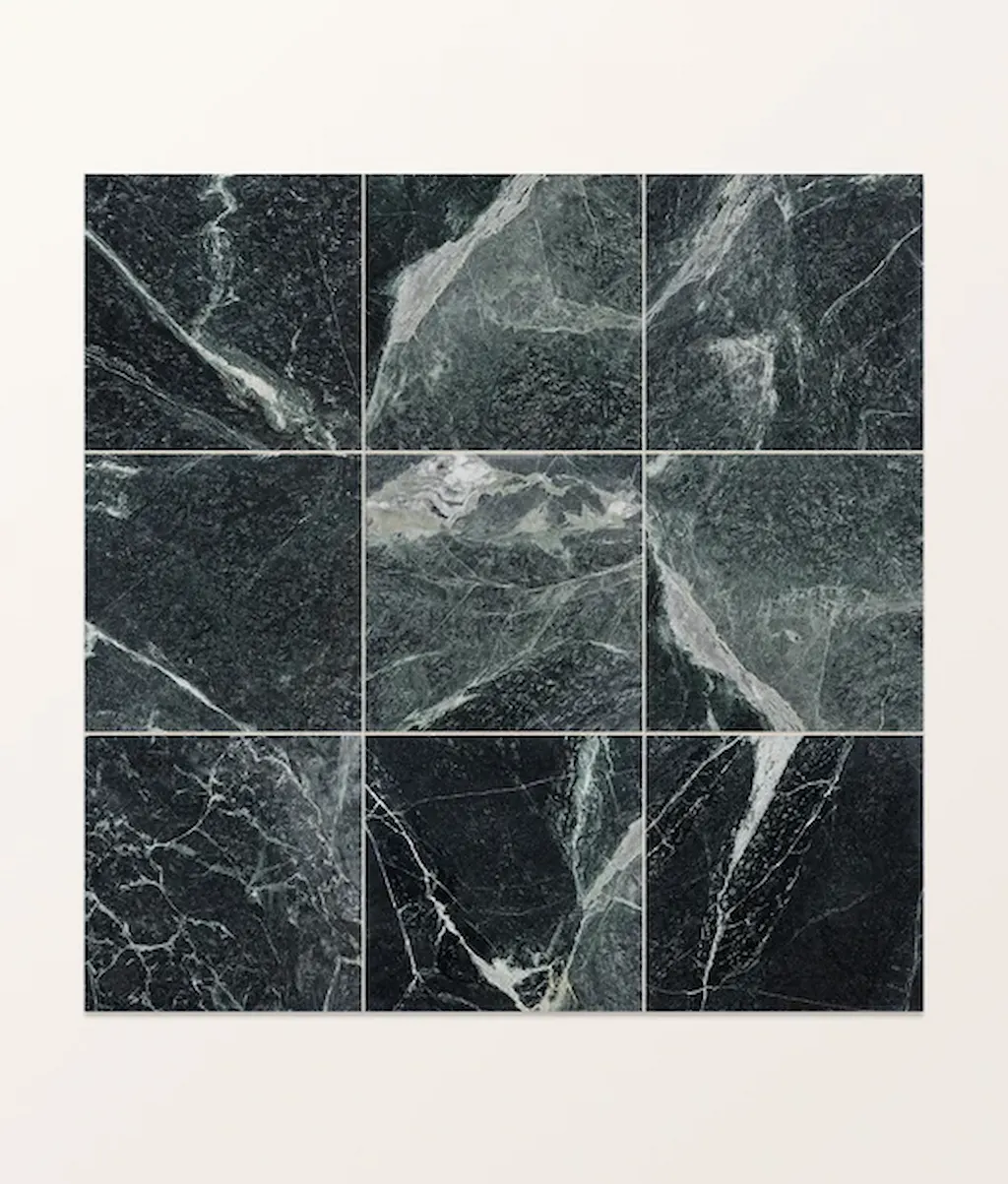 Versailles Marble Vert Honed tile showing the natural green colour variations and bold white veining.