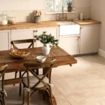 Hartland Abbey 60x30 porcelain tiles laid in a kitchen, showing a soft stone look with subtle variation and a matt finish.