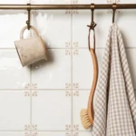 Country Delft Field Tile Cornelia Taupe by Original Style installed as kitchen wall tiles with soft taupe corner detail