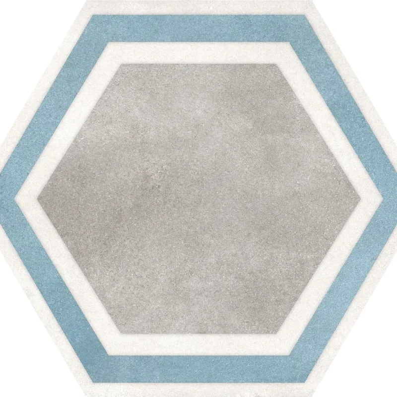 Hexagons Grey Framed (Blue Edge)