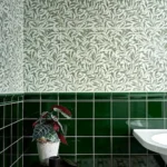 Victorian style Olive Green Dado Crackle tiles with decorative leaf wall tiles in bathroom setting