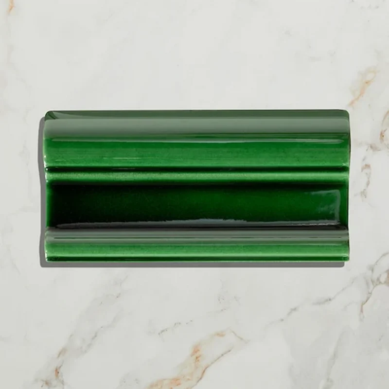 Victorian style Olive Green Dado Crackle ceramic tile with glossy crackle glaze on marble background