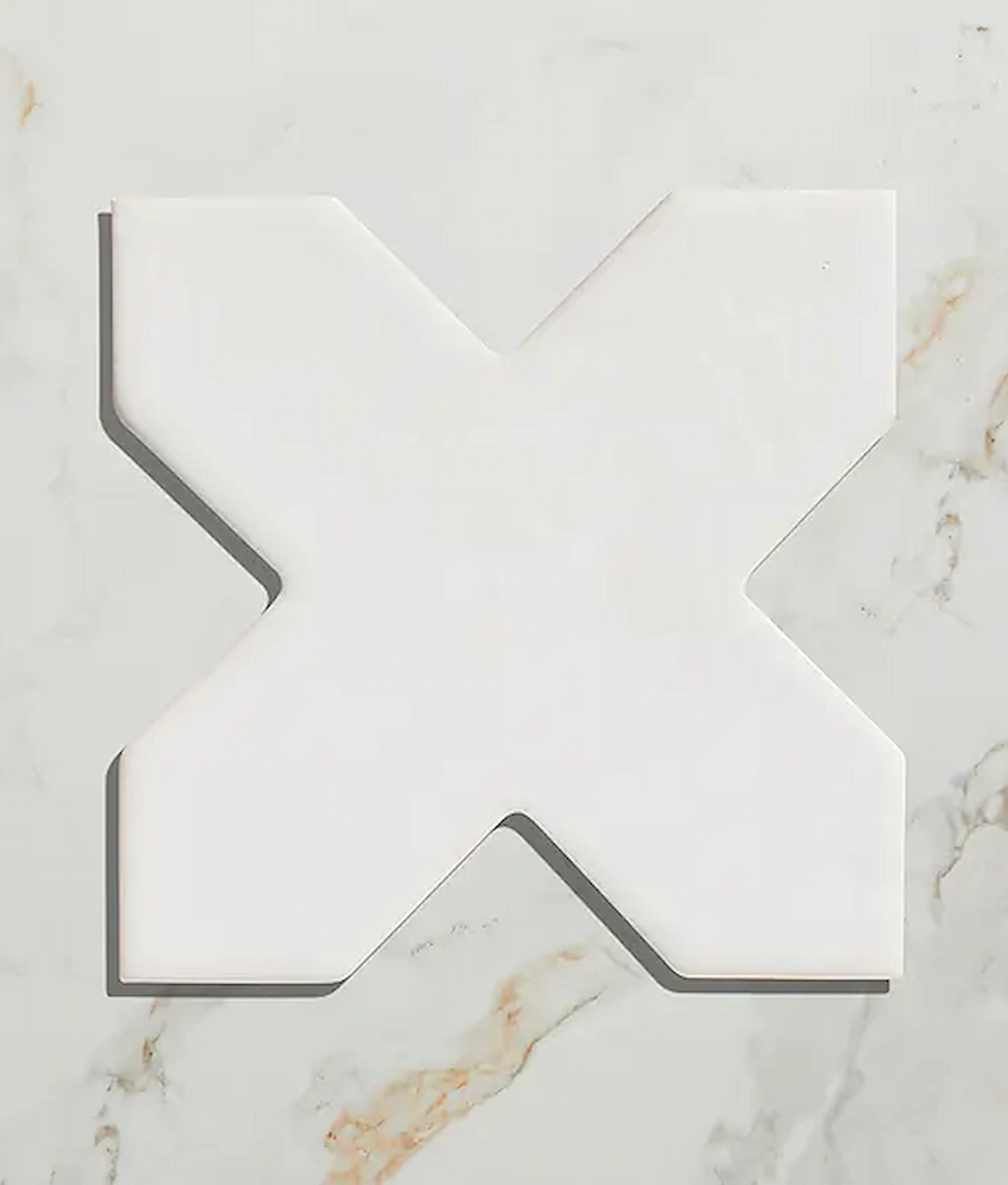 Fez porcelain cross white glossy single tile