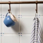 Delft White Laren blue and white wall tiles used as a kitchen splashback