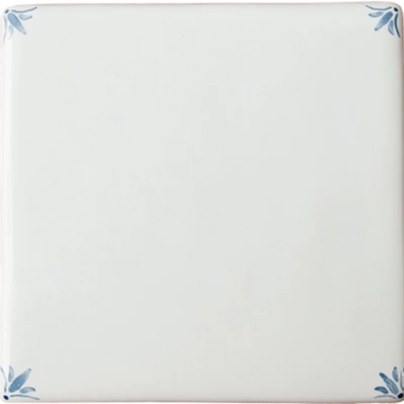 Delft White Laren 127x127mm hand-painted ceramic tile with blue corner detail