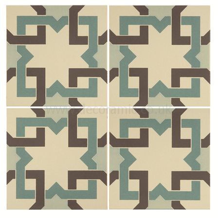 Ottoman Light Jade, Dark Jade And Dark Grey On White Tile 8093v 151x151x9mm Odyssey Original Style