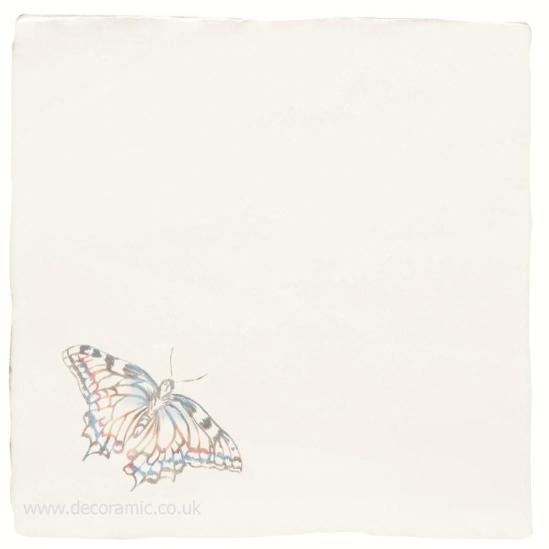 Winchester Indigo Swallowtail Pastel on Papyrus Decorated Tile 130x130 mm W.2700 Winchester Tiles