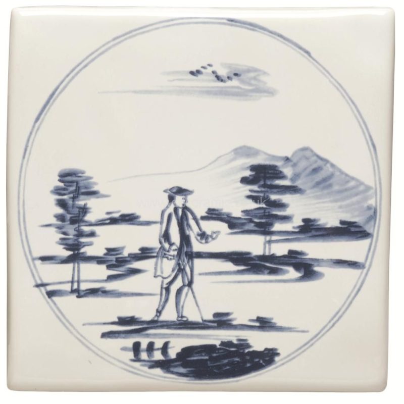 Winchester Man with Stick Decorated Tile 127x127 mm W.DE1513 Winchester Tiles