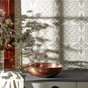 Odyssey Pentillie Light Grey on Chalk 8738 Decorated tile 298x298mm Original Style