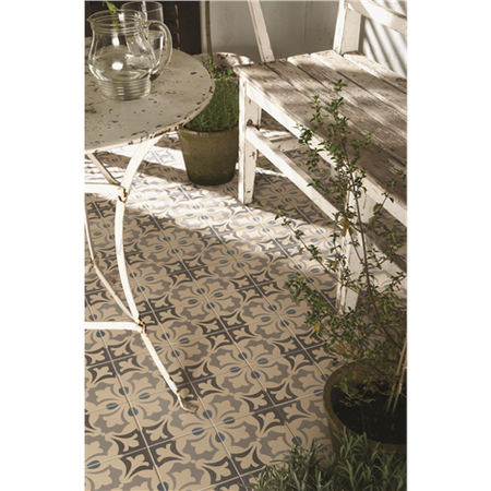 Rococo Light Blue, Light Grey and Dark Grey on White tile 8000V 151x151x9 mm Odyssey Original Style