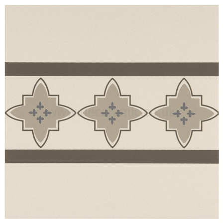 Marrakech Border Light blue, Light grey and Dark grey on Dover white tile 8023V 151x151x9 mm Odyssey Original Style