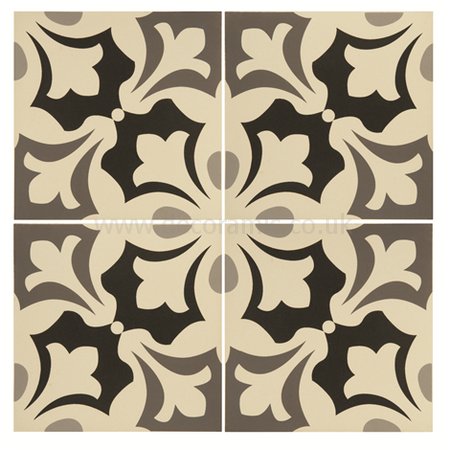 Rococo Light Grey, Dark Grey and Black on White tile 8003V 151x151x9 mm Odyssey Original Style