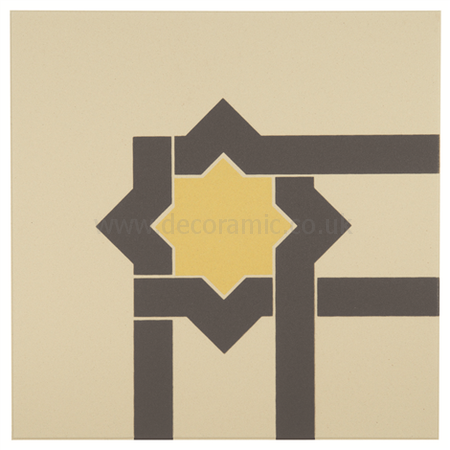 Iberian Corner Summer Yellow and Dark Grey on White tile 8098V 151x151x9 mm Odyssey Original Style