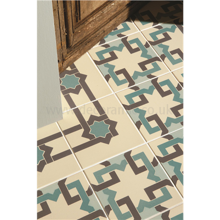 Iberian Corner Dark Grey and Dark Jade on White tile 8095V 151x151x9 mm Odyssey Original Style
