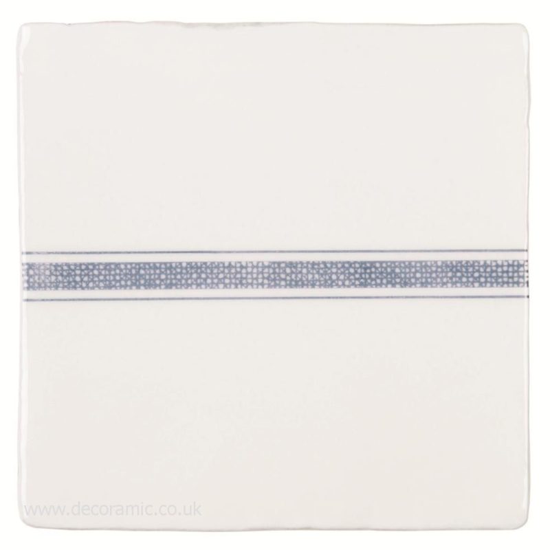 Winchester Linen Border Blue on Papyrus Decorated Tile 130x130 mm W.2602 Winchester Tiles