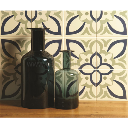 Renaissance Dublin, Khaki and Dark Blue on White tile 8045V 151x151x9 mm Odyssey Original Style