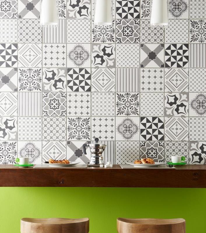 Odyssey Filigree Grey on Brilliant White 8503AGR Ceramic tile Glazed 152x152mm Original Style