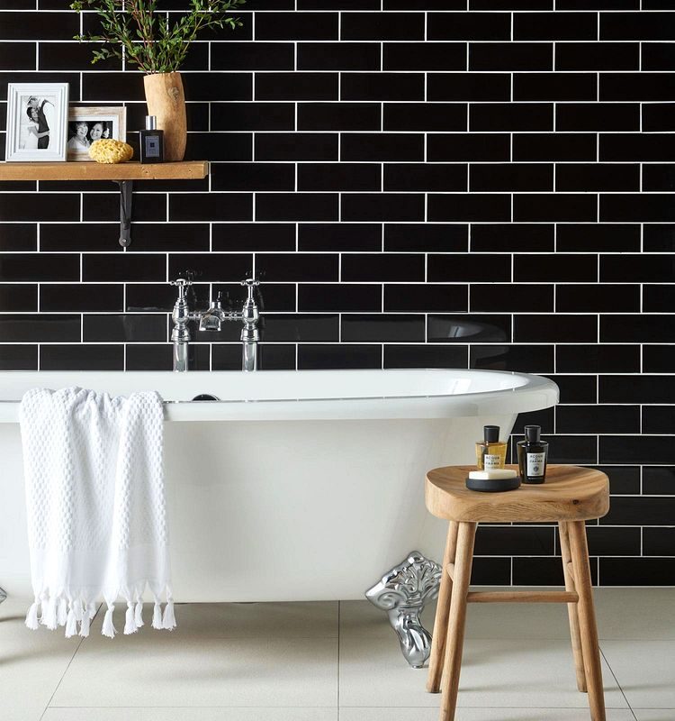 Jet Black Large Brick Gloss Ceramic - N9030 - 228x75x7 Original Style