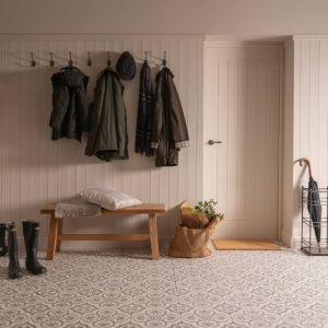 Odyssey Knightshayes Light Grey on Chalk 8736 Decorated tile 298x298mm Original Style