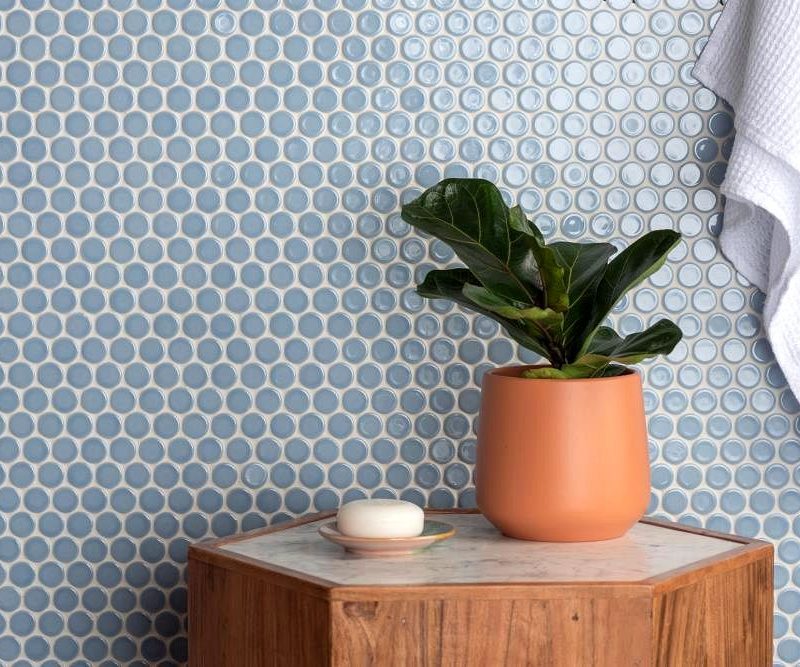 Mini Light Blue Penny Round Mosaic Gloss Porcelain - CS-MPLBMOS - 305x305 Original Style