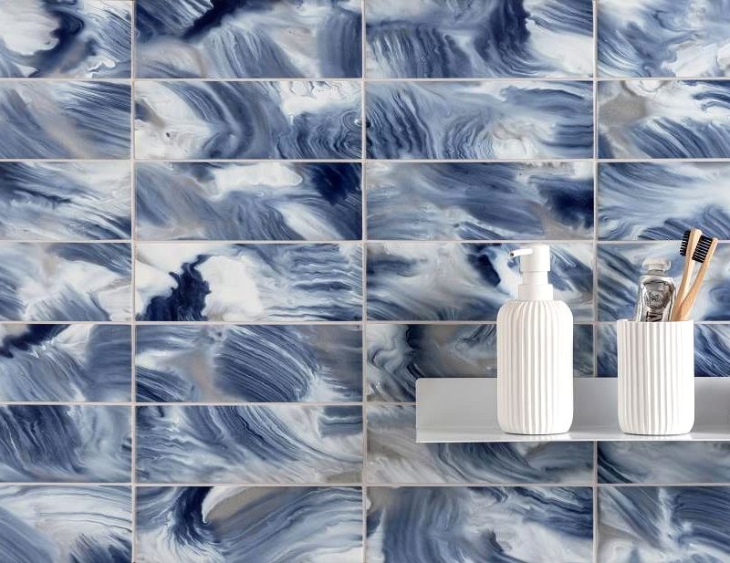 Ocean Patterned Brick Satin Decorated Glass - GW-OCE2276 - 76x220 Original Style