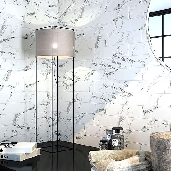 Organic Statuario Satin Ceramic tile P10264 400x100mm Verona