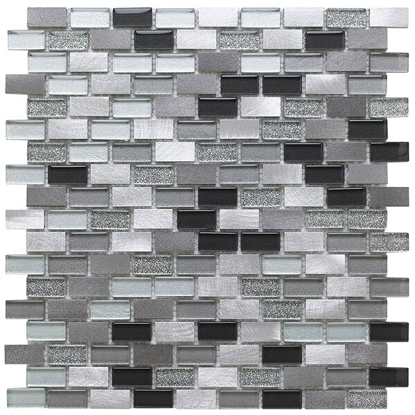 Platinum Lancer Brick Mosaic MixMini Gloss Glass tile G30139 15x30mm Verona