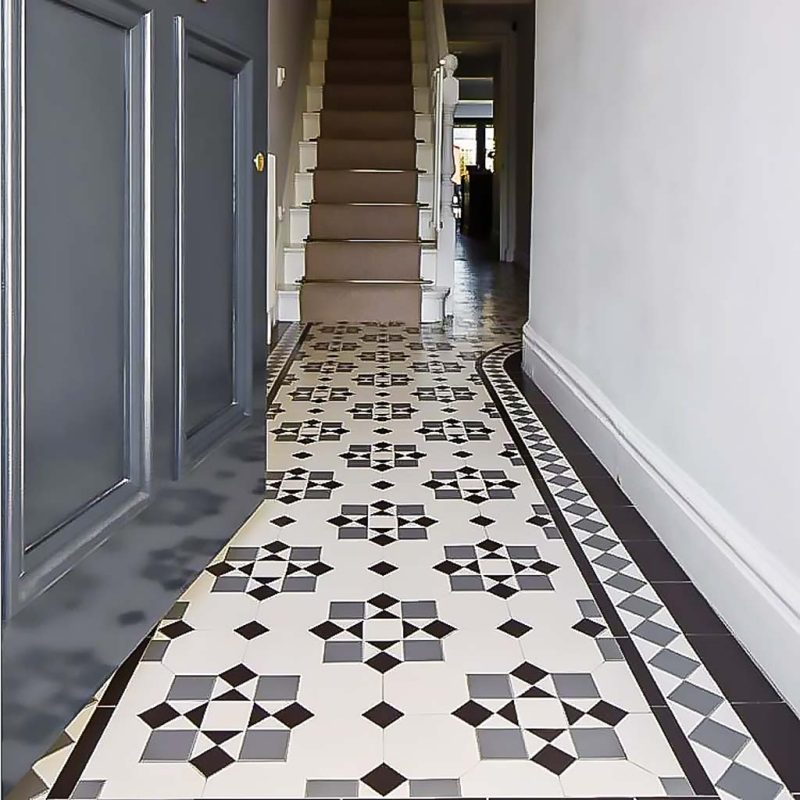 Tenby black, dover white & grey, Cardigan victorian floor tile design Original Style